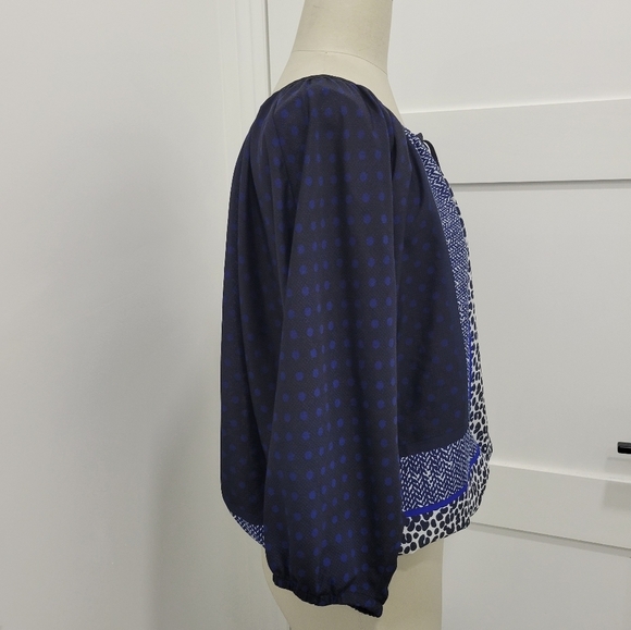 Express Blue Black Leopard Animal Print Blouse Dolman Sleeve Keyhole Top Size M - Picture 3 of 9